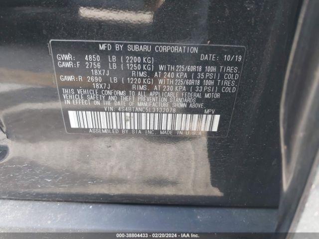 Photo 8 VIN: 4S4BTANC5L3132078 - SUBARU OUTBACK 