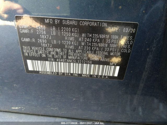 Photo 8 VIN: 4S4BTANC5L3212156 - SUBARU OUTBACK 