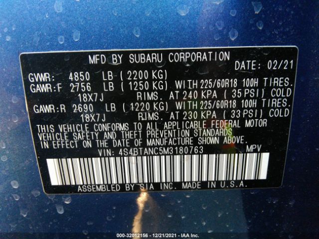 Photo 8 VIN: 4S4BTANC5M3180763 - SUBARU OUTBACK 