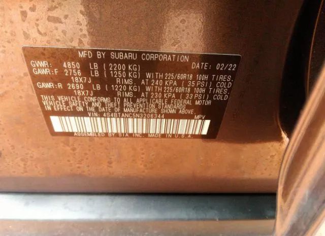 Photo 8 VIN: 4S4BTANC5N3206344 - SUBARU OUTBACK 