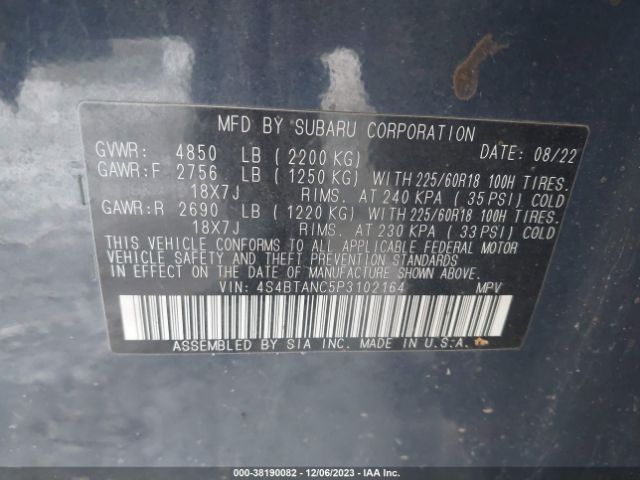 Photo 8 VIN: 4S4BTANC5P3102164 - SUBARU OUTBACK 