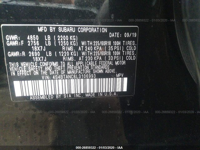 Photo 8 VIN: 4S4BTANC6L3106993 - SUBARU OUTBACK 