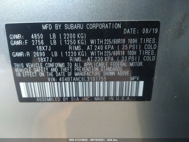 Photo 8 VIN: 4S4BTANC6L3107755 - SUBARU OUTBACK 