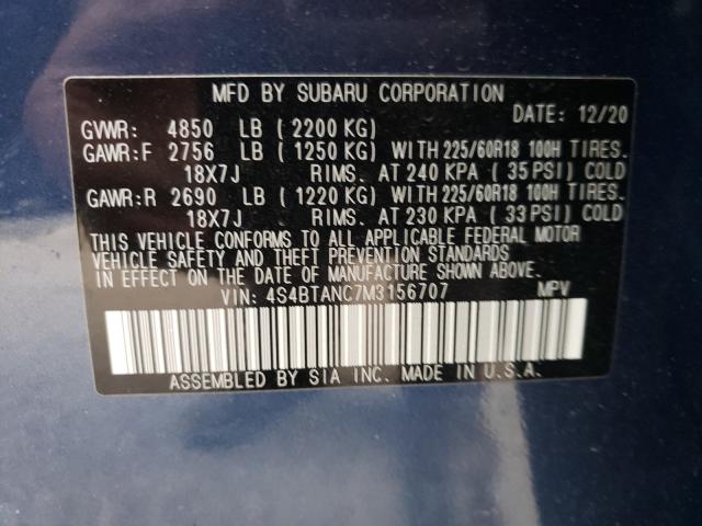 Photo 9 VIN: 4S4BTANC7M3156707 - SUBARU OUTBACK LI 