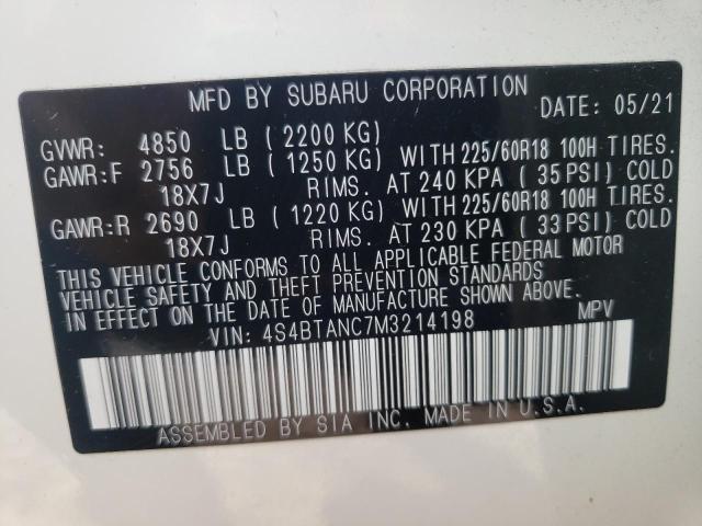 Photo 9 VIN: 4S4BTANC7M3214198 - SUBARU OUTBACK LI 