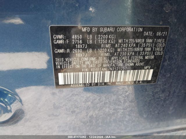 Photo 8 VIN: 4S4BTANC7N3131257 - SUBARU OUTBACK 