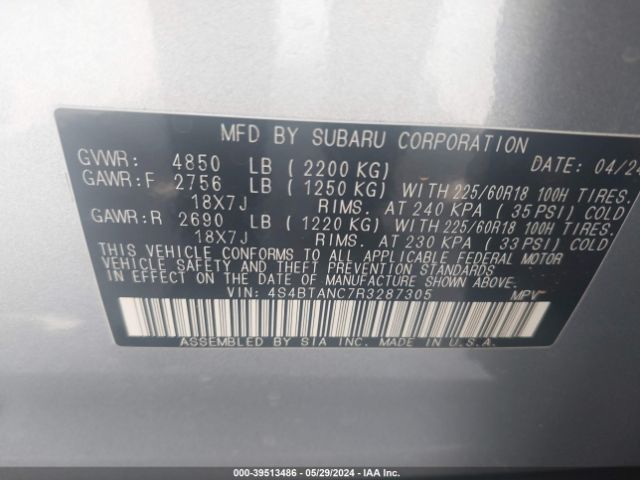 Photo 8 VIN: 4S4BTANC7R3287305 - SUBARU OUTBACK 