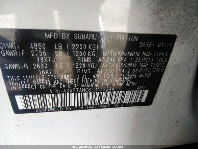 Photo 8 VIN: 4S4BTANC8L3182344 - SUBARU OUTBACK 