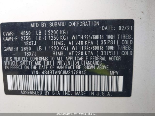 Photo 8 VIN: 4S4BTANC8M3178845 - SUBARU OUTBACK 