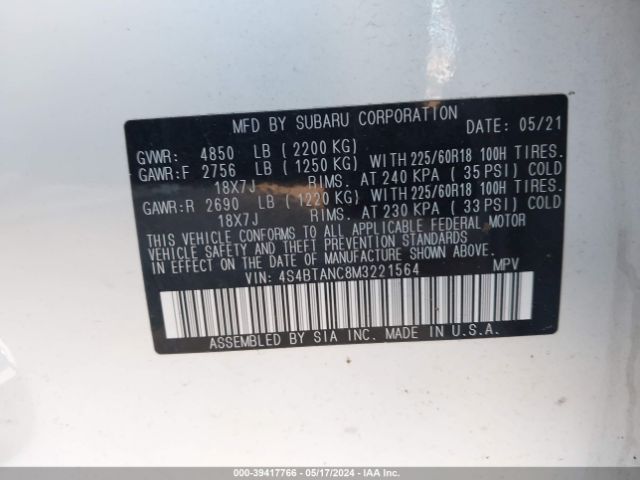 Photo 8 VIN: 4S4BTANC8M3221564 - SUBARU OUTBACK 