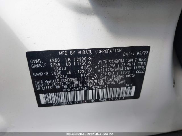 Photo 8 VIN: 4S4BTANC8N3266280 - SUBARU OUTBACK 