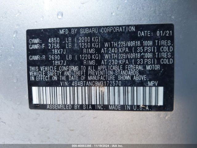 Photo 8 VIN: 4S4BTANC9M3172570 - SUBARU OUTBACK 