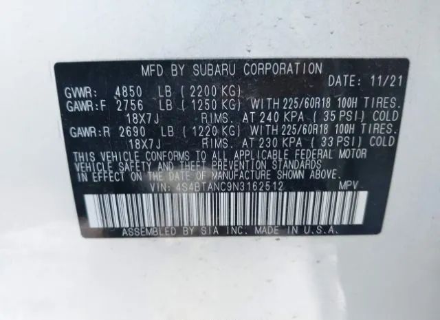 Photo 8 VIN: 4S4BTANC9N3162512 - SUBARU OUTBACK 