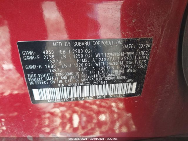 Photo 8 VIN: 4S4BTANCXL3209544 - SUBARU OUTBACK 