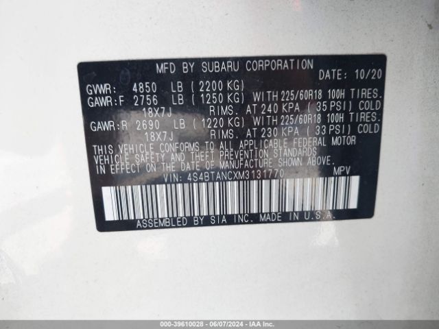 Photo 8 VIN: 4S4BTANCXM3131770 - SUBARU OUTBACK 