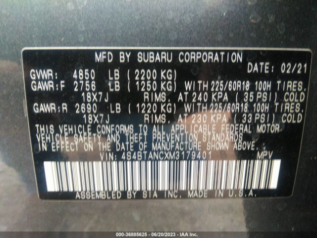 Photo 8 VIN: 4S4BTANCXM3179401 - SUBARU OUTBACK 