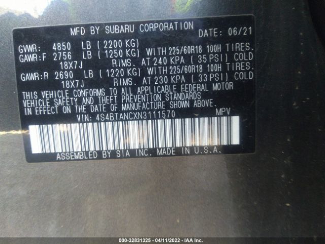 Photo 8 VIN: 4S4BTANCXN3111570 - SUBARU OUTBACK 