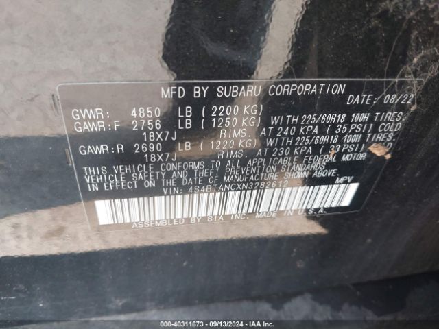 Photo 8 VIN: 4S4BTANCXN3282612 - SUBARU OUTBACK 