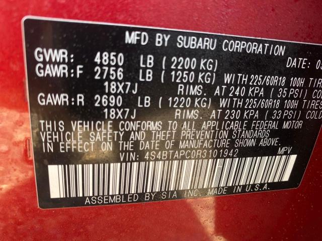 Photo 9 VIN: 4S4BTAPC0R3101942 - SUBARU OUTBACK 