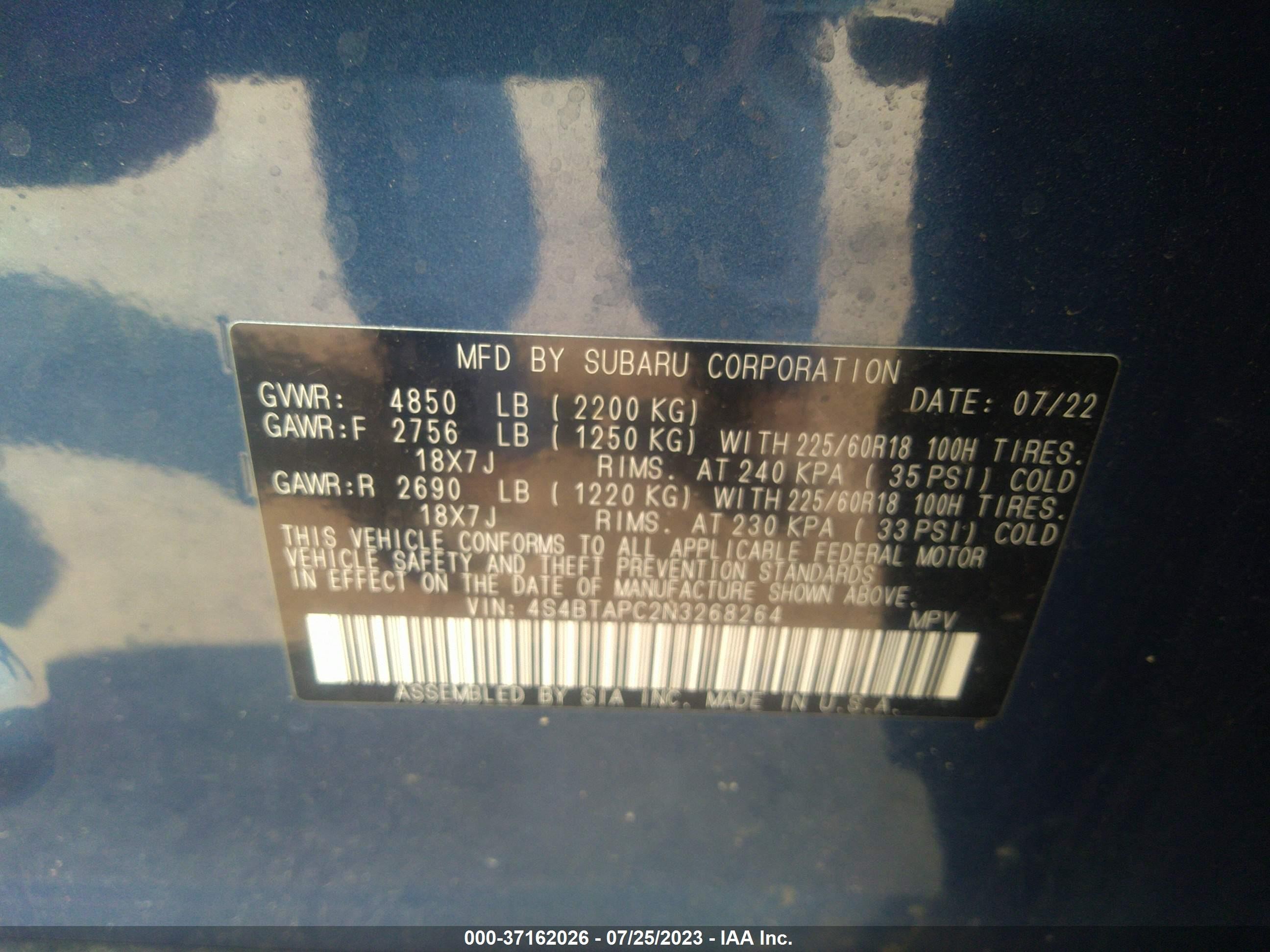 Photo 8 VIN: 4S4BTAPC2N3268264 - SUBARU OUTBACK 