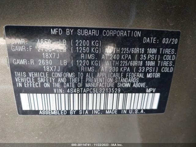 Photo 8 VIN: 4S4BTAPC5L3213529 - SUBARU OUTBACK 