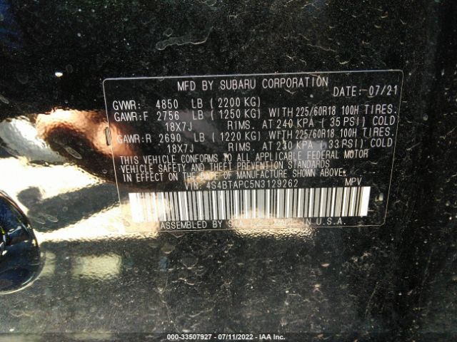 Photo 8 VIN: 4S4BTAPC5N3129262 - SUBARU OUTBACK 