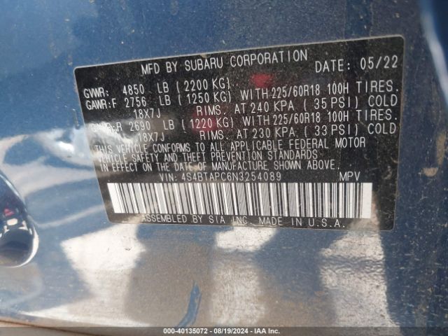 Photo 8 VIN: 4S4BTAPC6N3254089 - SUBARU OUTBACK 