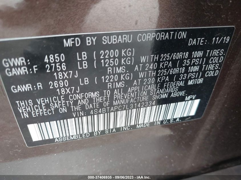 Photo 8 VIN: 4S4BTAPC7L3142334 - SUBARU OUTBACK 