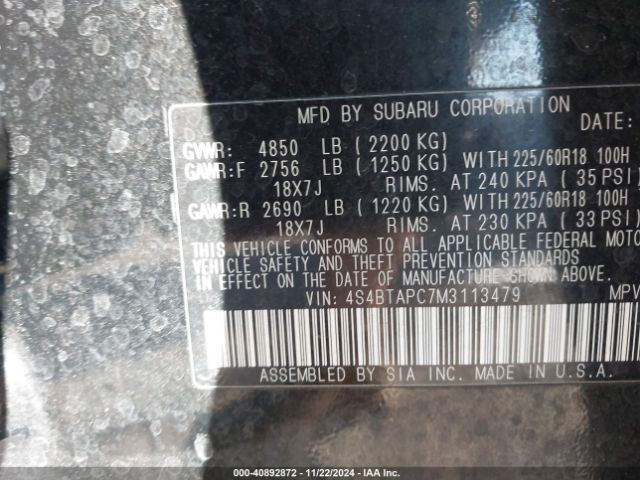 Photo 8 VIN: 4S4BTAPC7M3113479 - SUBARU OUTBACK 