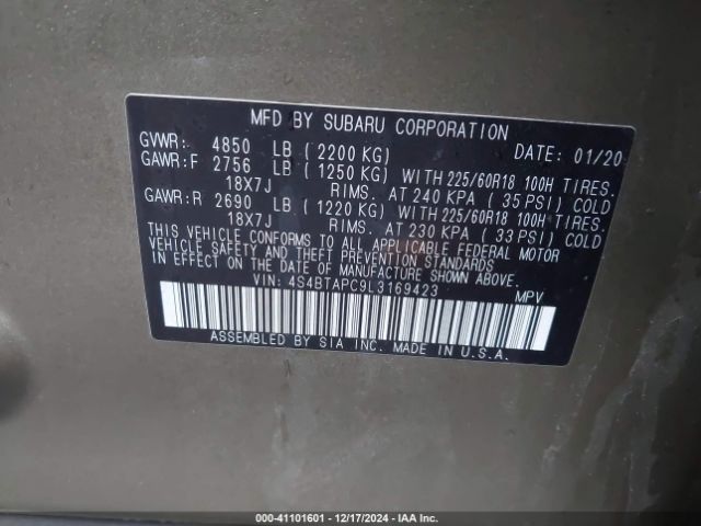 Photo 8 VIN: 4S4BTAPC9L3169423 - SUBARU OUTBACK 