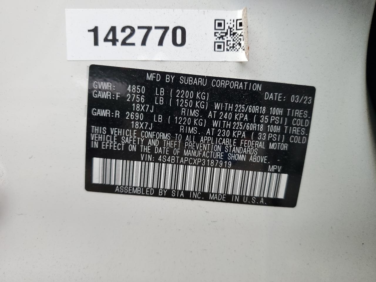 Photo 12 VIN: 4S4BTAPCXP3187919 - SUBARU OUTBACK 