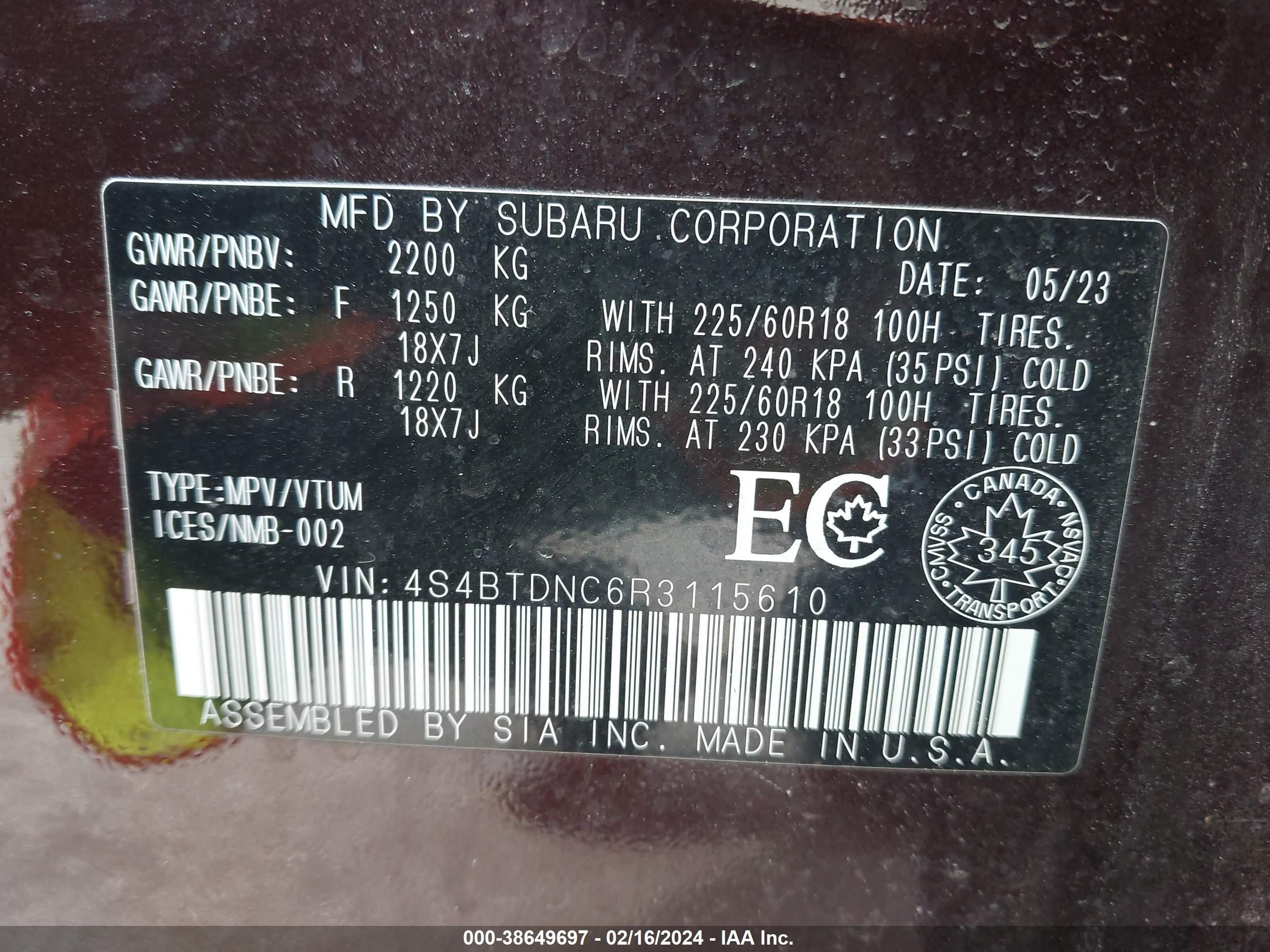 Photo 9 VIN: 4S4BTDNC6R3115610 - SUBARU OUTBACK 