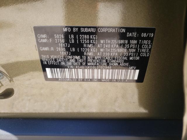 Photo 9 VIN: 4S4BTGKD3L3102948 - SUBARU OUTBACK 