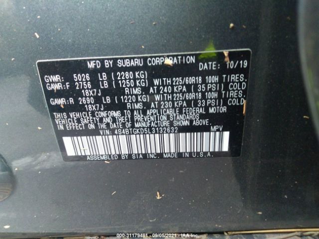 Photo 8 VIN: 4S4BTGKD5L3132632 - SUBARU OUTBACK 