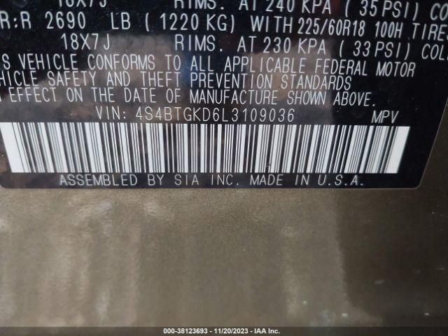 Photo 8 VIN: 4S4BTGKD6L3109036 - SUBARU OUTBACK 