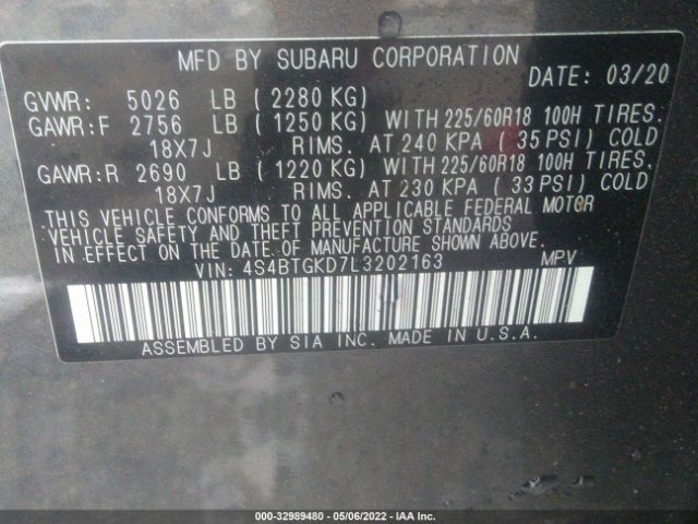 Photo 8 VIN: 4S4BTGKD7L3202163 - SUBARU OUTBACK 