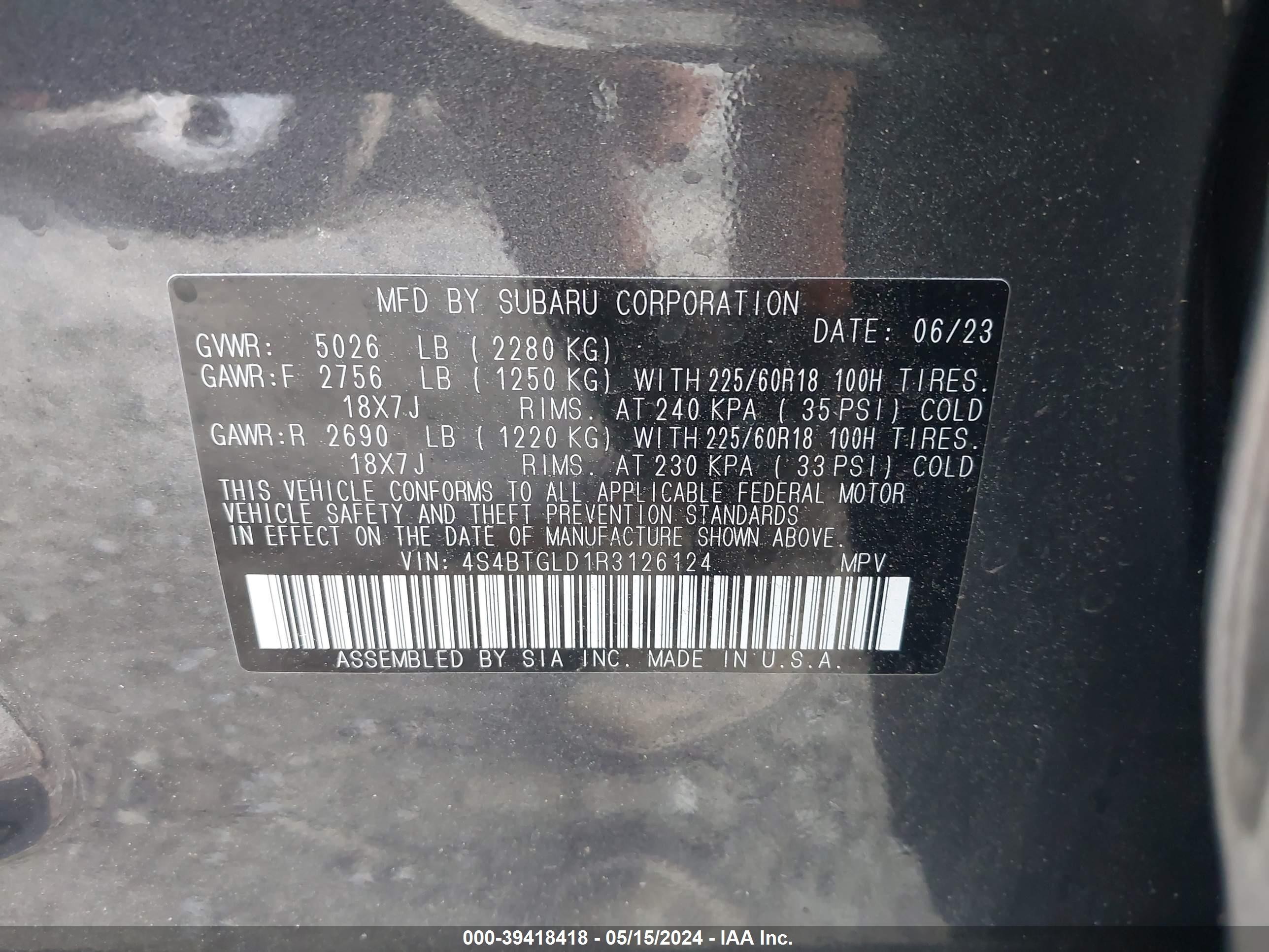 Photo 8 VIN: 4S4BTGLD1R3126124 - SUBARU OUTBACK 