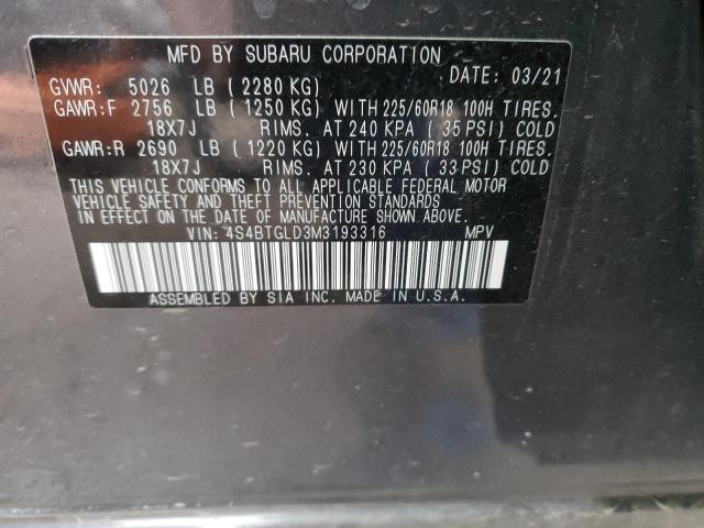 Photo 11 VIN: 4S4BTGLD3M3193316 - SUBARU OUTBACK ON 