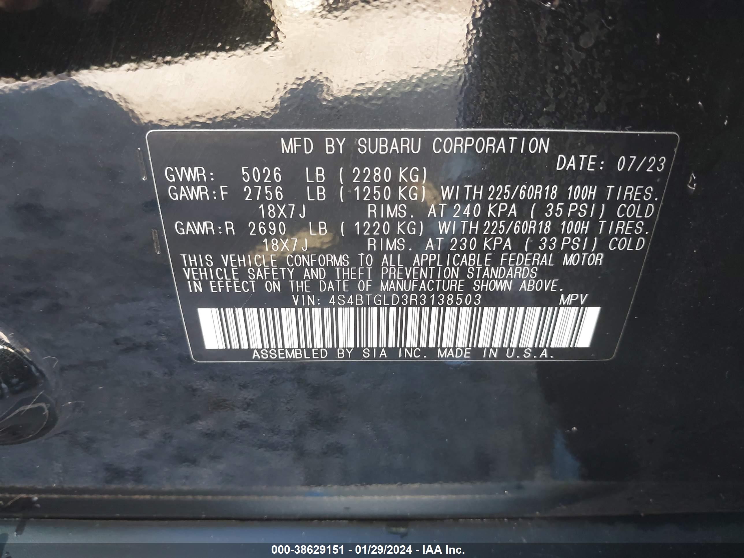 Photo 8 VIN: 4S4BTGLD3R3138503 - SUBARU OUTBACK 