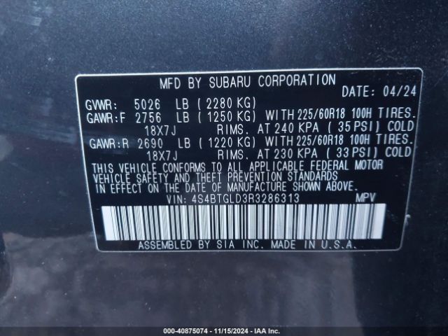 Photo 8 VIN: 4S4BTGLD3R3286313 - SUBARU OUTBACK 