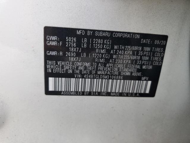 Photo 12 VIN: 4S4BTGLD5M3106886 - SUBARU OUTBACK ON 