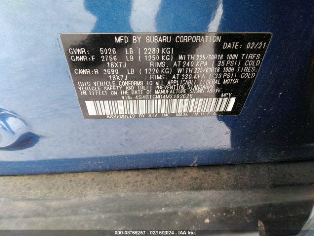 Photo 8 VIN: 4S4BTGND4M3182628 - SUBARU OUTBACK 