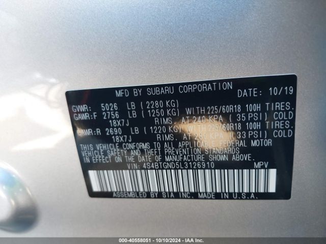 Photo 8 VIN: 4S4BTGND5L3126910 - SUBARU OUTBACK 