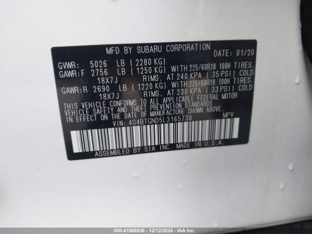 Photo 8 VIN: 4S4BTGND5L3165738 - SUBARU OUTBACK 