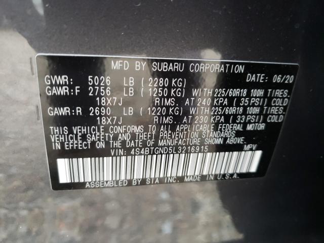 Photo 9 VIN: 4S4BTGND5L3216915 - SUBARU OUTBACK LI 