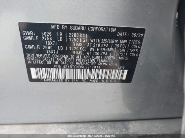 Photo 8 VIN: 4S4BTGND5L3217014 - SUBARU OUTBACK 