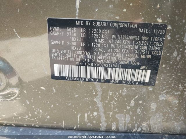 Photo 8 VIN: 4S4BTGND7M3149431 - SUBARU OUTBACK 