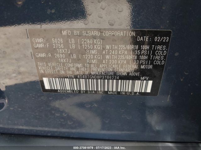 Photo 8 VIN: 4S4BTGND8P3186234 - SUBARU OUTBACK 