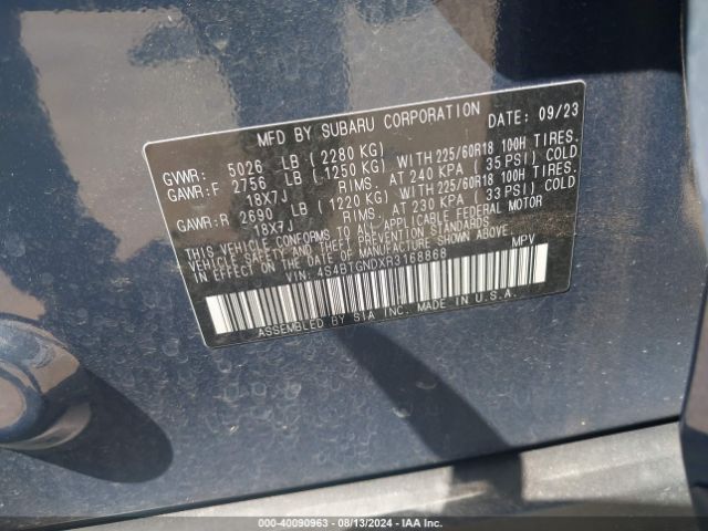 Photo 8 VIN: 4S4BTGNDXR3168868 - SUBARU OUTBACK 