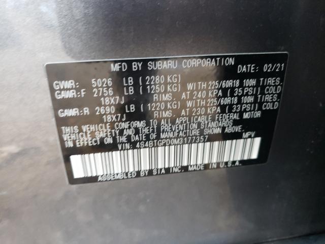 Photo 9 VIN: 4S4BTGPD0M3177357 - SUBARU OUTBACK TO 